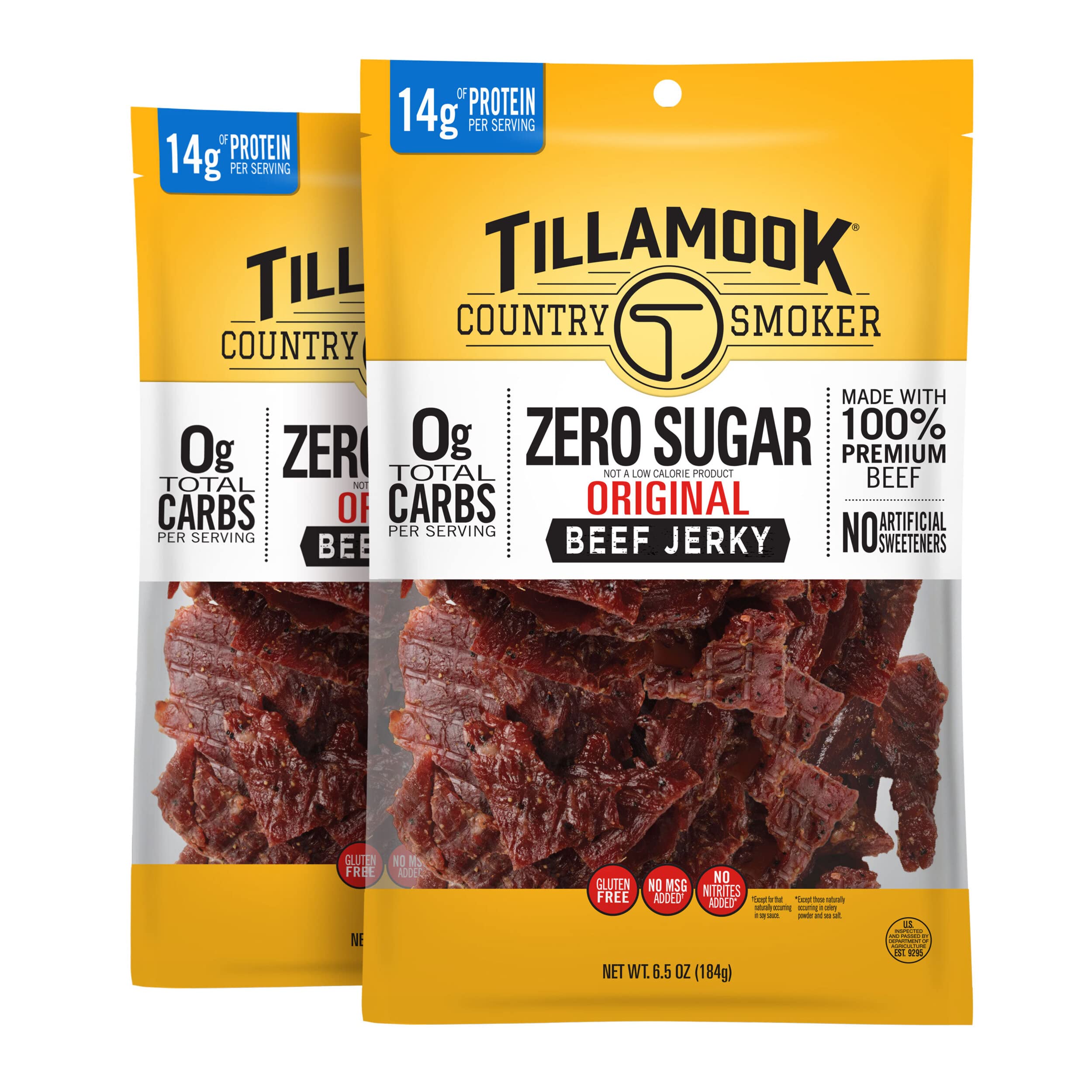 image_1 Tillamook Country Smoker Zero Sugar Original Keto Friendly Beef Jerky, 6.5 Ounce (Pack of 2) - Image 1