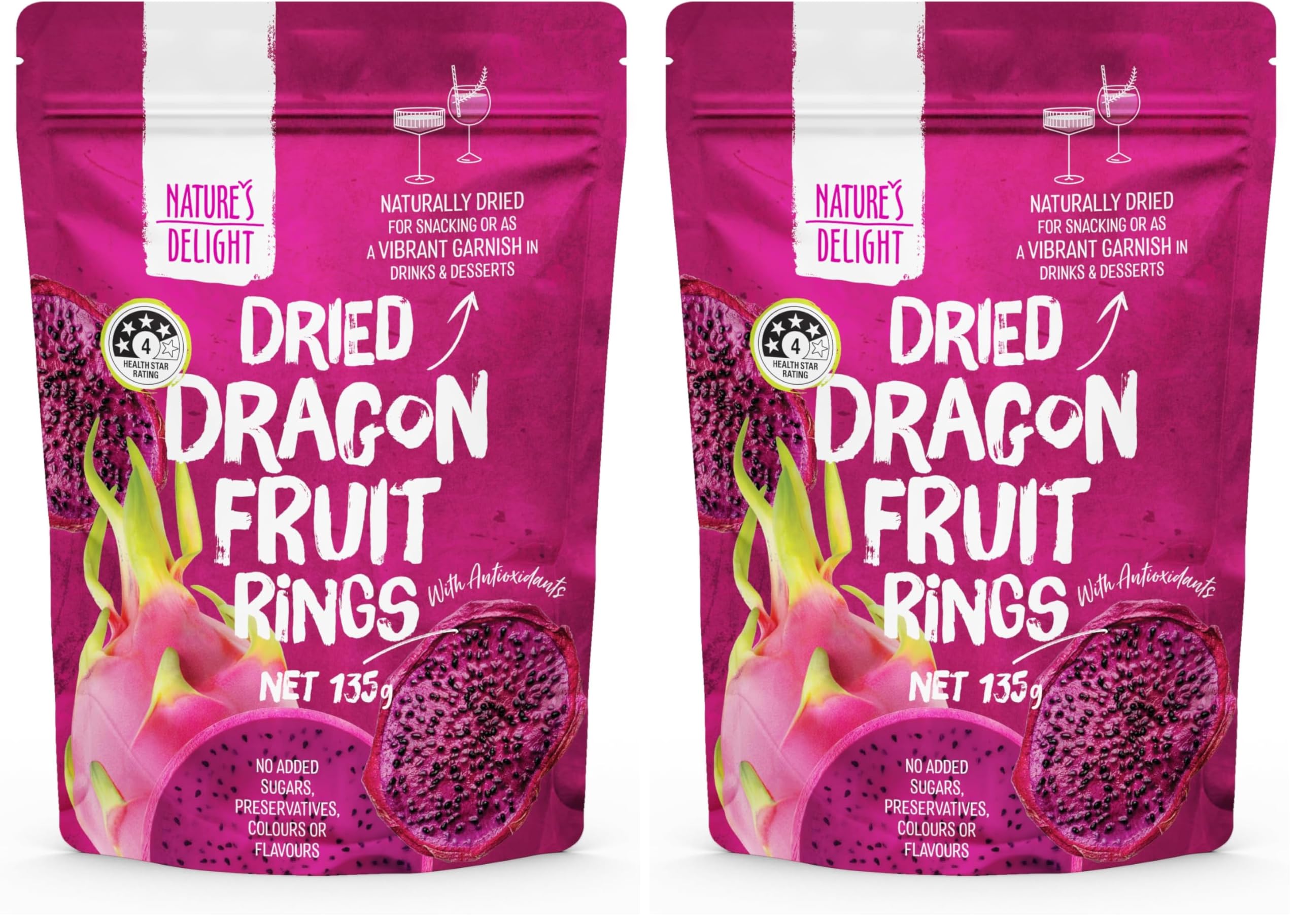 image_1 Nature's Delight Red Dried Dragon Fruit Rings 135g (Pack of 2) - Image 1