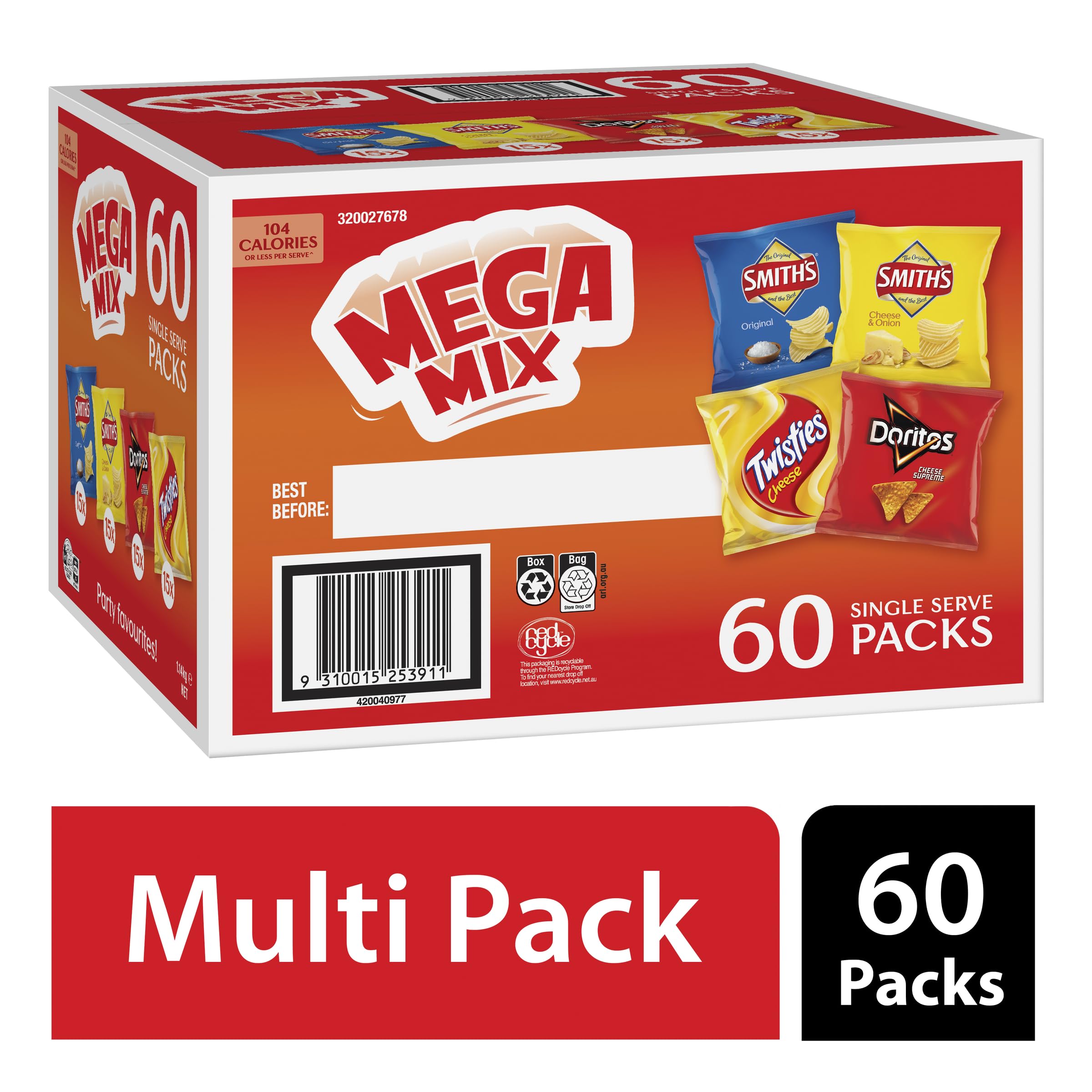 image_7 Smith’s Potato Chips Mega Mix Value Pack (Smith's, Doritos, Twisties) 60 Multipack 1140g - Image 1
